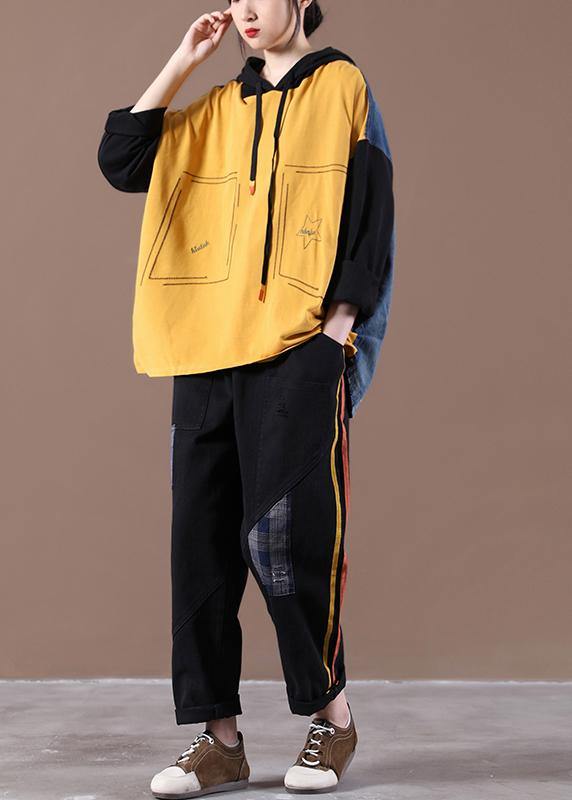 Yellow Loose Denim StitChing Suit - SooLinen