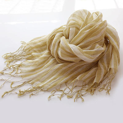 Yellow striped French scarf spring and summer sunscreen women and men shawls fringed thin women - SooLinen