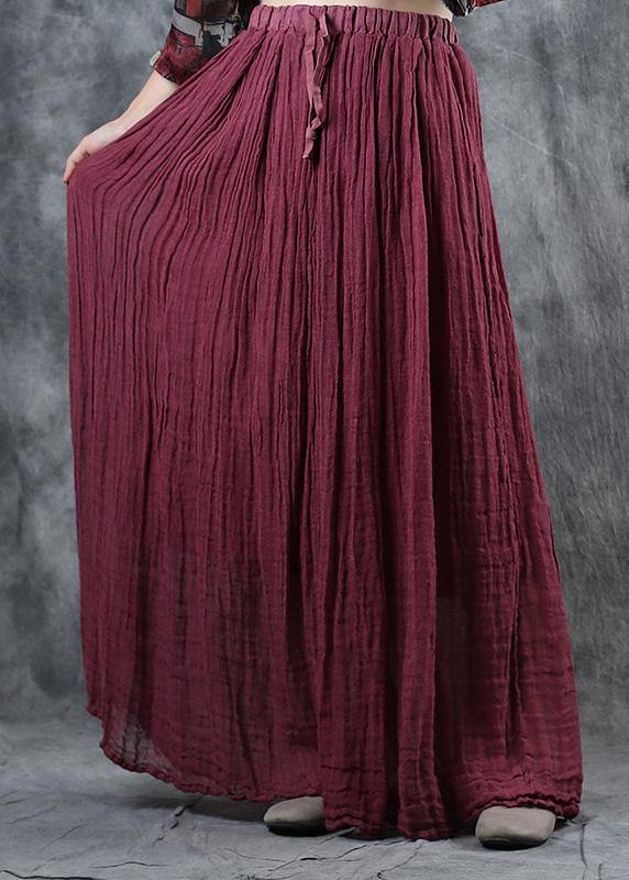 burgundy linen fall new skirts loose elastic waist maxi skirts - SooLinen