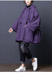 Chic Hooded Tie Waist Plus Size Spring Coats Women Purple Dresses Jackets - SooLinen