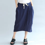 dark blue casual  knitting cotton skirts elastic waist beach skirts