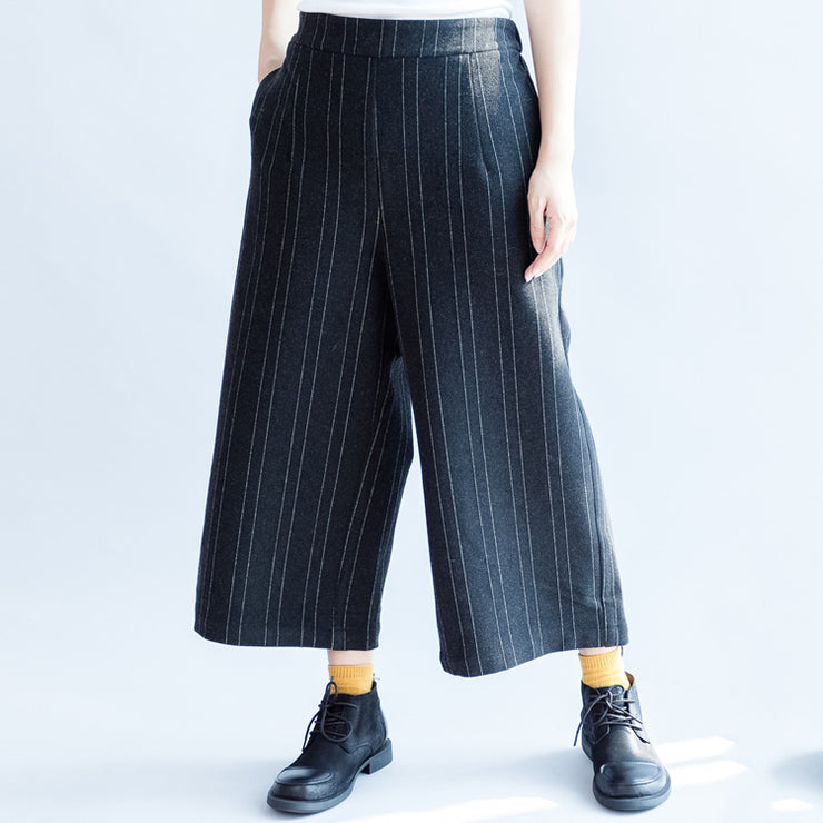 dark gray casual woolen cotton pants fashion striped wide leg pants