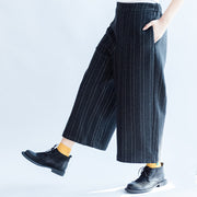 dark gray casual woolen cotton pants fashion striped wide leg pants