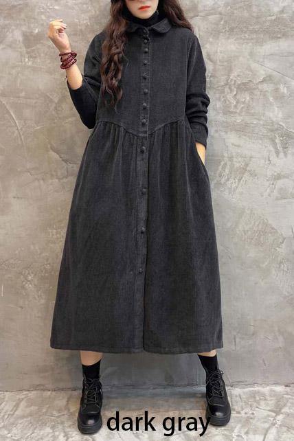 French blackish green corduroy coats Inspiration thick Cinched women coats ( Limited Stock) - SooLinen