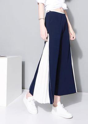 elegant blue chiffon loose wide leg pants loose patchwork trousers - SooLinen