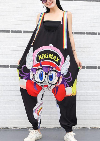 new summer black cartoon prints women casual jumpsuit harem pants - SooLinen