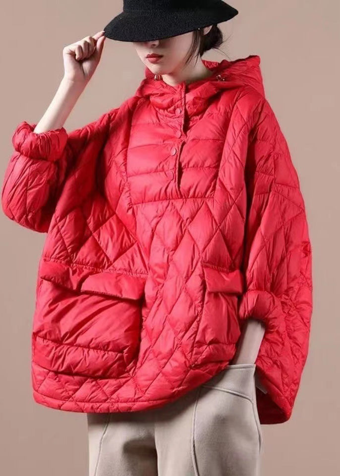 Frauen plus Größe Kleidung Daunenjacke mit Kapuze rote Taschen Gänsedaunenjacke