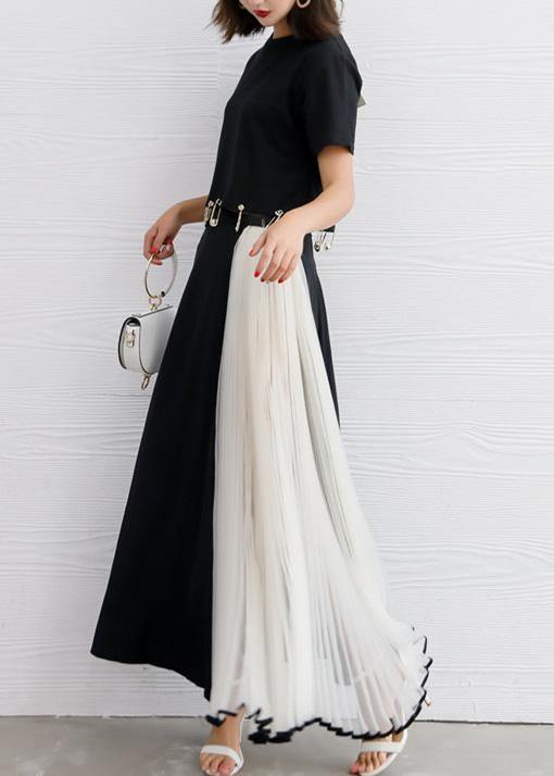 summer black chiffon casual maxi skirts women patchwork nets yarn beach skirts - SooLinen