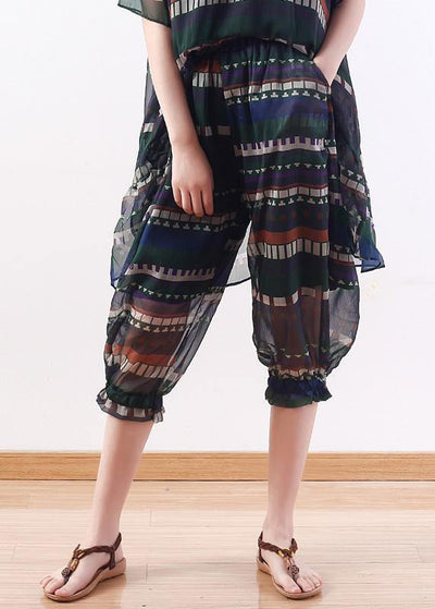 summer new original design loose stripes  chiffon casual seven points harem pants - SooLinen