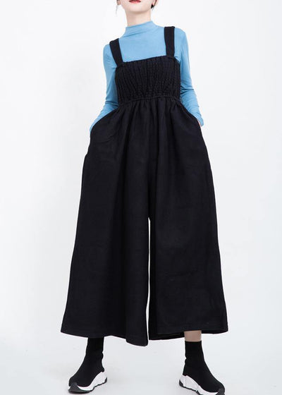 women black Cinched wool blended pants loose casual women jumpsuit pants - SooLinen